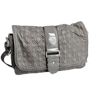 Vera Bradley Grey Quilted Crossbody Bag with Patent Leather Accent Stripe